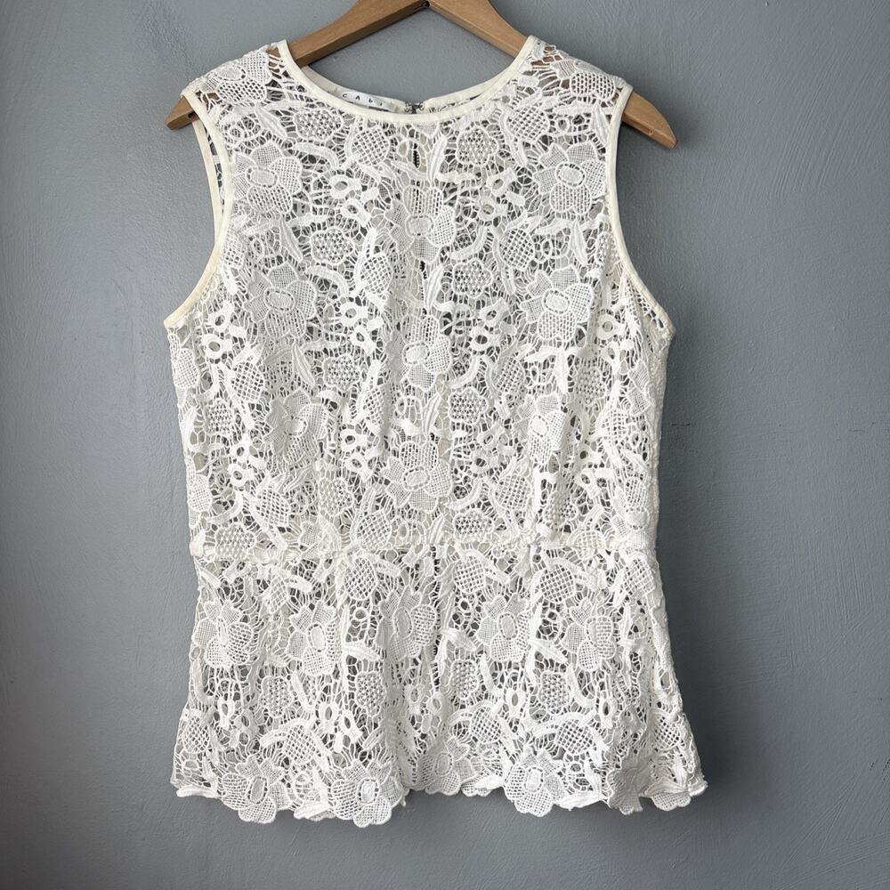 CAbi Peplum Top Size Medium Cream Needle Lace Boho Cottagecore Dainty Romantic
